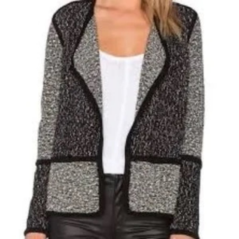 Vince. • Black & White Slubby Textured Drape Front Sweater Blazer Jacket Sz M